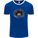 Vinyl Sunset Record LP Turntable Music Mens Ringer T-Shirt FotL Royal Blue/White