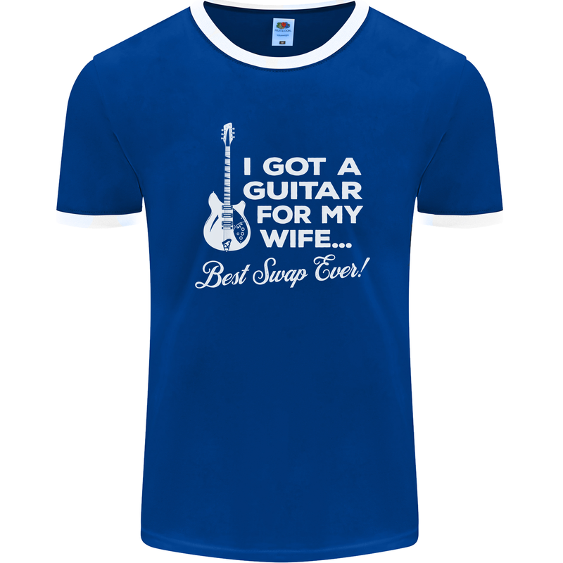 I Got a Guitar for My Wife Funny Guitarist Mens Ringer T-Shirt FotL Royal Blue/White