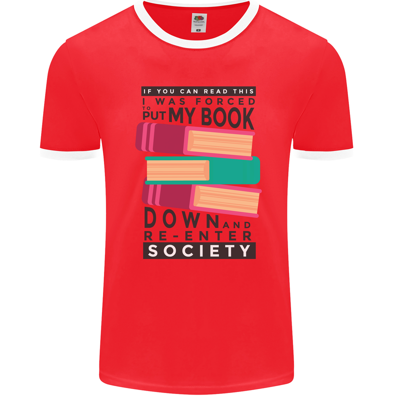 Book Reading Re-Enter Society Funny Mens Ringer T-Shirt FotL Red/White