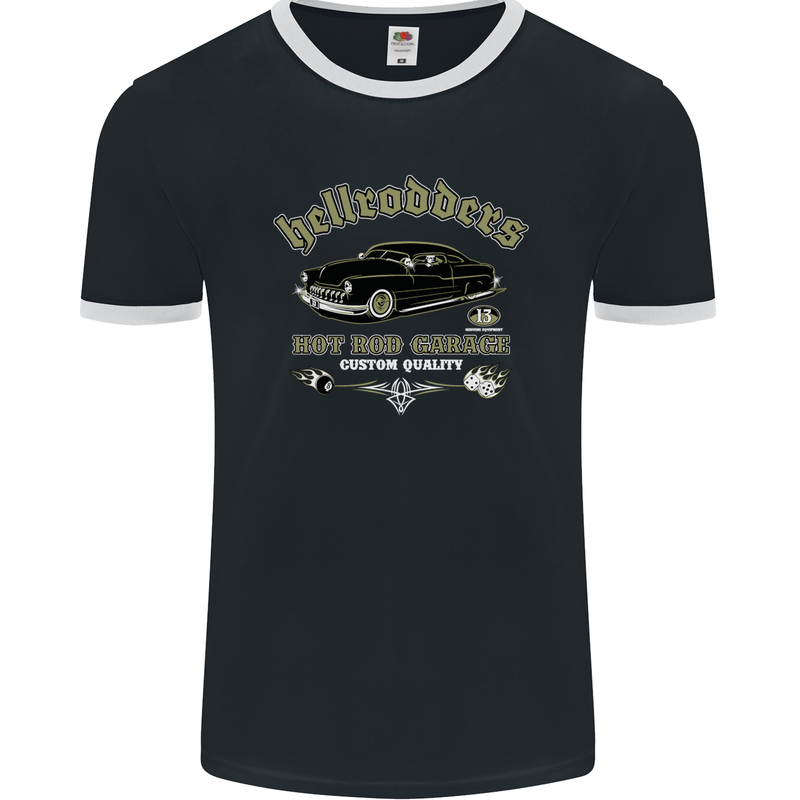 Hellrodders Hot Rod Garage Hotrod Dragster Mens Ringer T-Shirt FotL Black/White