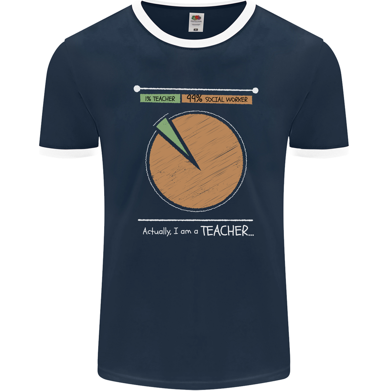 1% Teacher 99% Social Worker Teaching Mens Ringer T-Shirt FotL Navy Blue/White