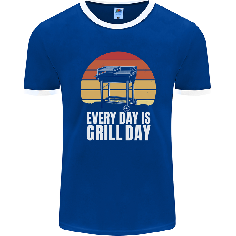 Every Days a Grill Day Funny BBQ Retirement Mens Ringer T-Shirt FotL Royal Blue/White