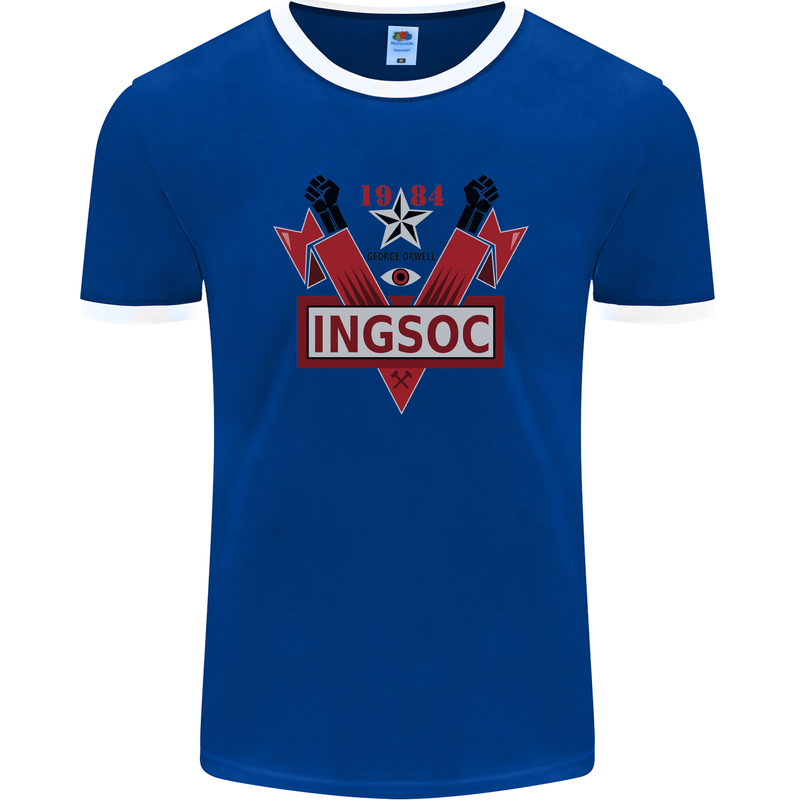 INGSOC George Orwell English Socialism 1994 Mens Ringer T-Shirt FotL Royal Blue/White