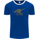 T-Rex Dinosaure Riding a Bicycle Cycling Mens Ringer T-Shirt FotL Royal Blue/White