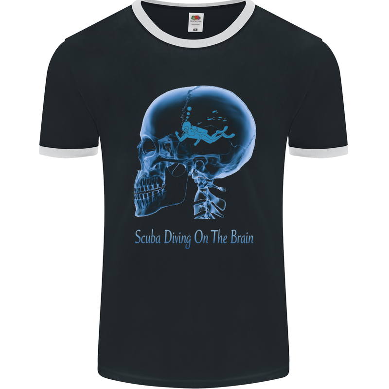 Scuba Diving on the Brain Diver Dive Mens Ringer T-Shirt FotL Black/White