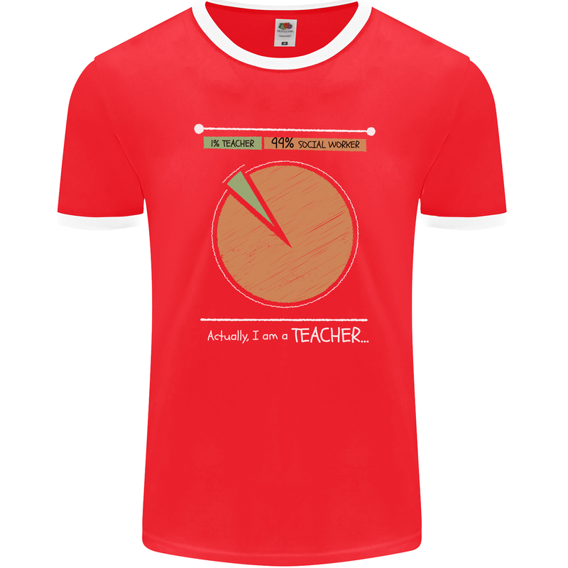 1% Teacher 99% Social Worker Teaching Mens Ringer T-Shirt FotL Red/White