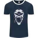 A Football Skull Footy Soccer Mens Ringer T-Shirt FotL Navy Blue/White