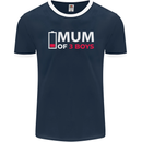 Mum of 3 Boys Funny Mother's Day Mens Ringer T-Shirt FotL Navy Blue/White