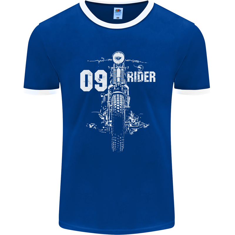 09 Motorbike Rider Biker Motorcycle Mens Ringer T-Shirt FotL Royal Blue/White
