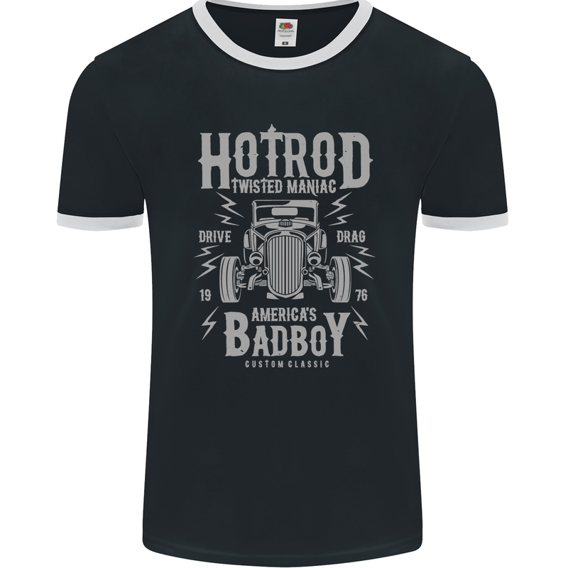 Hot Rod America's Bad Boy Dragster Hotrod Mens Ringer T-Shirt FotL Black/White