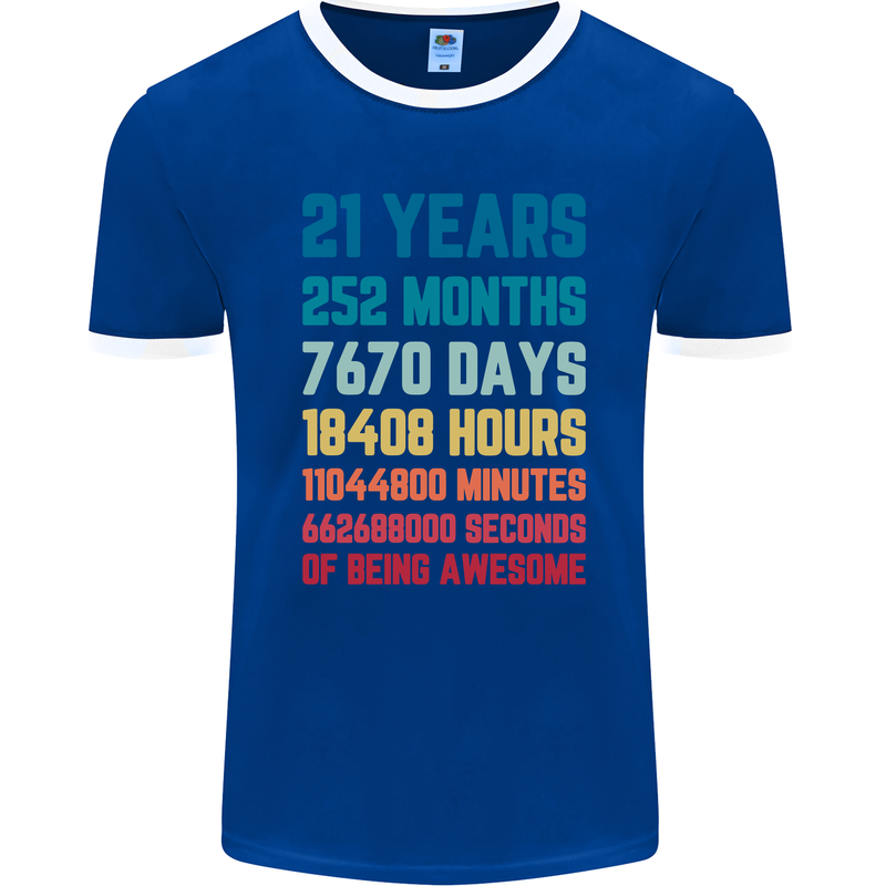 21st Birthday 21 Year Old Mens Ringer T-Shirt FotL Royal Blue/White