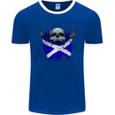 Scotland Flag Skull Scottish Biker Gothic Mens Ringer T-Shirt FotL Royal Blue/White