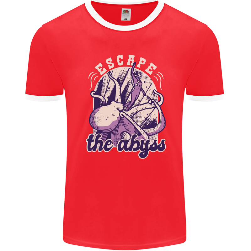 Escape the Abyss Scuba Diving Mens Ringer T-Shirt FotL Red/White