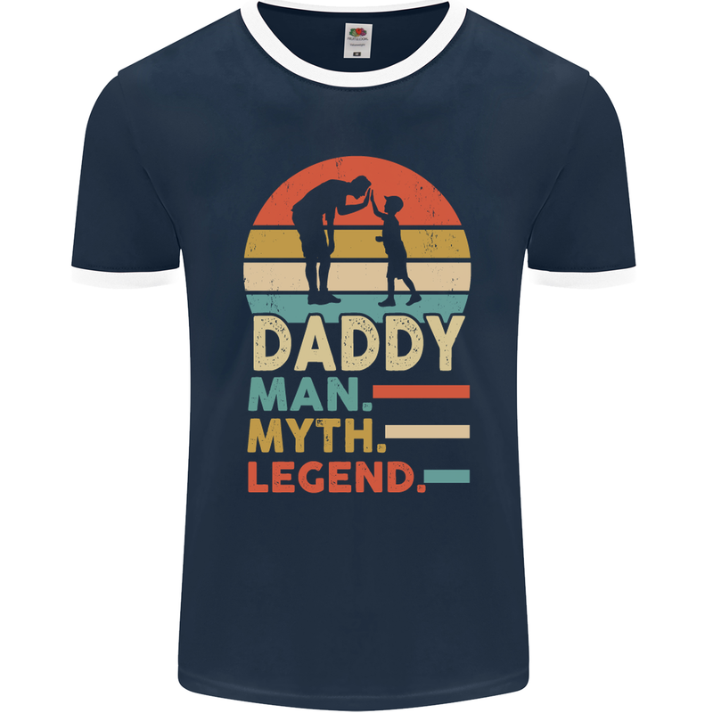 Daddy Man Myth Legend Funny Fathers Day Mens Ringer T-Shirt FotL Navy Blue/White