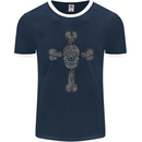 Day of the Dead Sugar Skull Cross Mens Ringer T-Shirt FotL Navy Blue/White