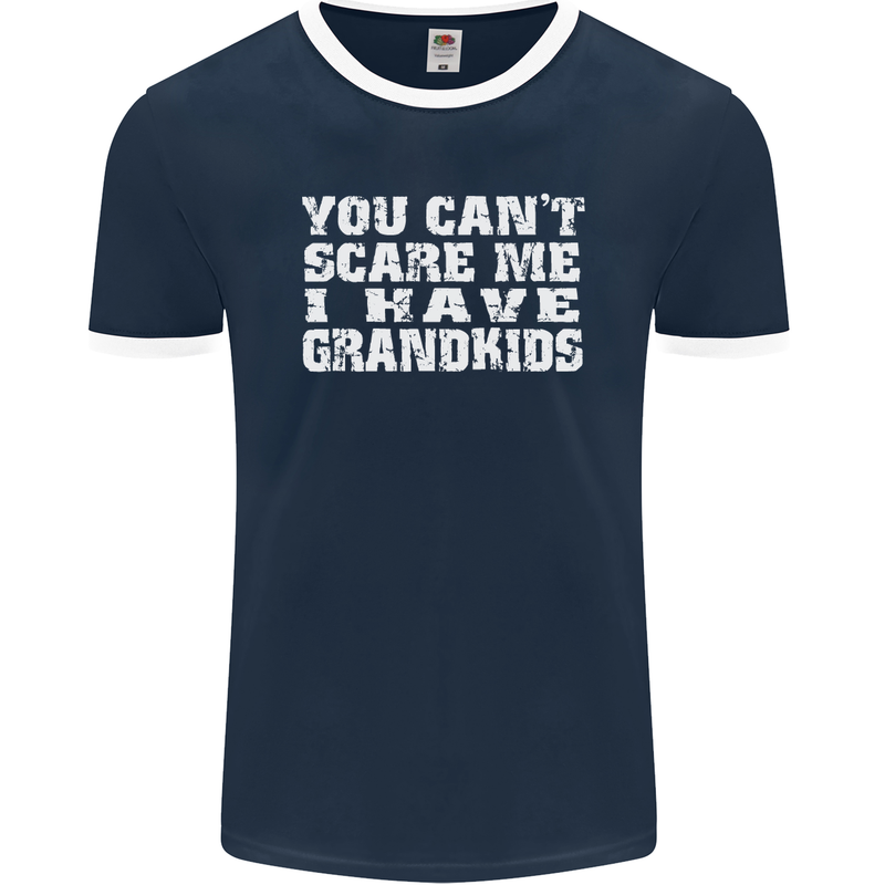 Can't Scare Me Grandkids Grandparent's Day Mens Ringer T-Shirt FotL Navy Blue/White