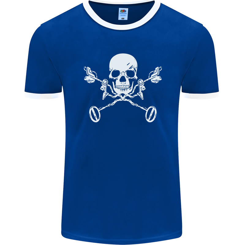 Metal Detector Skull Detecting Mens Ringer T-Shirt FotL Royal Blue/White