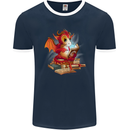 A Book Reading Dragon Bookworm Fantasy Mens Ringer T-Shirt FotL Navy Blue/White