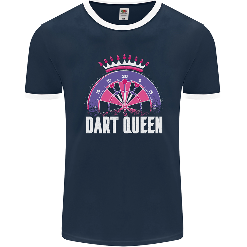Darts Queen Funny Mens Ringer T-Shirt FotL Navy Blue/White