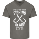 Wife Best Catch Funny Fishing Fisherman Mens V-Neck Cotton T-Shirt Charcoal