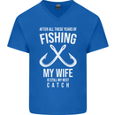 Wife Best Catch Funny Fishing Fisherman Mens V-Neck Cotton T-Shirt Royal Blue