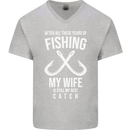 Wife Best Catch Funny Fishing Fisherman Mens V-Neck Cotton T-Shirt Sports Grey