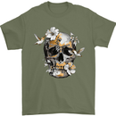 Wildlife Spring Skull Mens T-Shirt Cotton Gildan Military Green