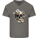 Wildlife Spring Skull Mens V-Neck Cotton T-Shirt Charcoal