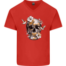 Wildlife Spring Skull Mens V-Neck Cotton T-Shirt Red