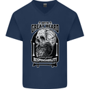 With Great Beard Comes Great Responsibility Mens V-Neck Cotton T-Shirt Navy Blue