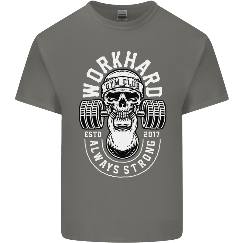 Work Hard Gym Training Top Workout Weights Mens Cotton T-Shirt Tee Top Charcoal