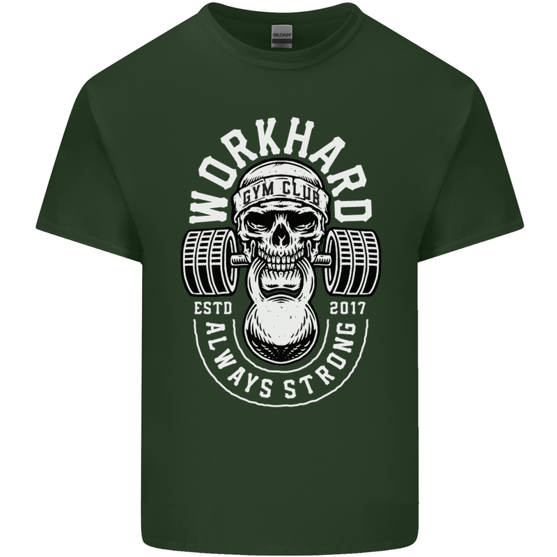 Work Hard Gym Training Top Workout Weights Mens Cotton T-Shirt Tee Top Forest Green
