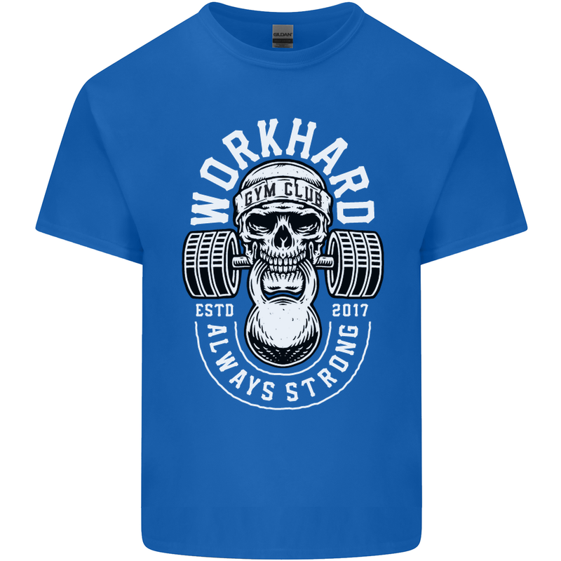 Work Hard Gym Training Top Workout Weights Mens Cotton T-Shirt Tee Top Royal Blue