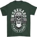 Work Hard Gym Training Top Workout Weights Mens T-Shirt Cotton Gildan Forest Green