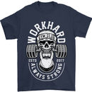 Work Hard Gym Training Top Workout Weights Mens T-Shirt Cotton Gildan Navy Blue