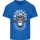 Work Hard Gym Training Top Workout Weights Mens V-Neck Cotton T-Shirt Royal Blue