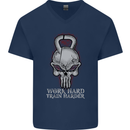 Work Hard Train Harder Training Top Workout Mens V-Neck Cotton T-Shirt Navy Blue