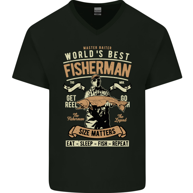 Worlds Best Fisherman Father's Day Fishing Mens V-Neck Cotton T-Shirt Black