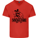 Wrong Park Funny T-Rex Dinosaur Jurrasic Mens V-Neck Cotton T-Shirt Red