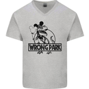 Wrong Park Funny T-Rex Dinosaur Jurrasic Mens V-Neck Cotton T-Shirt Sports Grey