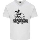 Wrong Park Funny T-Rex Dinosaur Jurrasic Mens V-Neck Cotton T-Shirt White