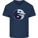 Yin Yang Glitch Yoga Meditation SCI-FI MMA Mens V-Neck Cotton T-Shirt Navy Blue