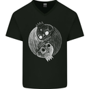 Yin Yang Skull Kings Gothic Tattoo Biker Mens V-Neck Cotton T-Shirt Black