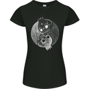 Yin Yang Skull Kings Gothic Tattoo Biker Womens Petite Cut T-Shirt Black