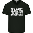 You Can't Scare Two Daughters Father's Day Mens V-Neck Cotton T-Shirt Black