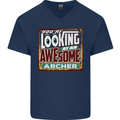 You're Looking at an Awesome Archer Mens V-Neck Cotton T-Shirt Navy Blue