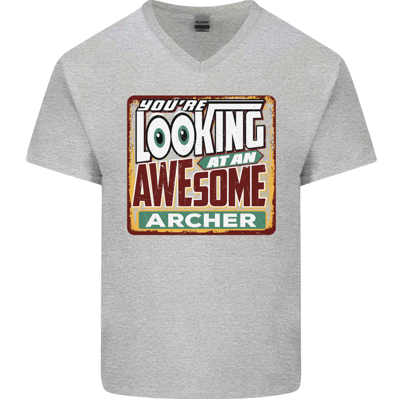 You're Looking at an Awesome Archer Mens V-Neck Cotton T-Shirt Sports Grey