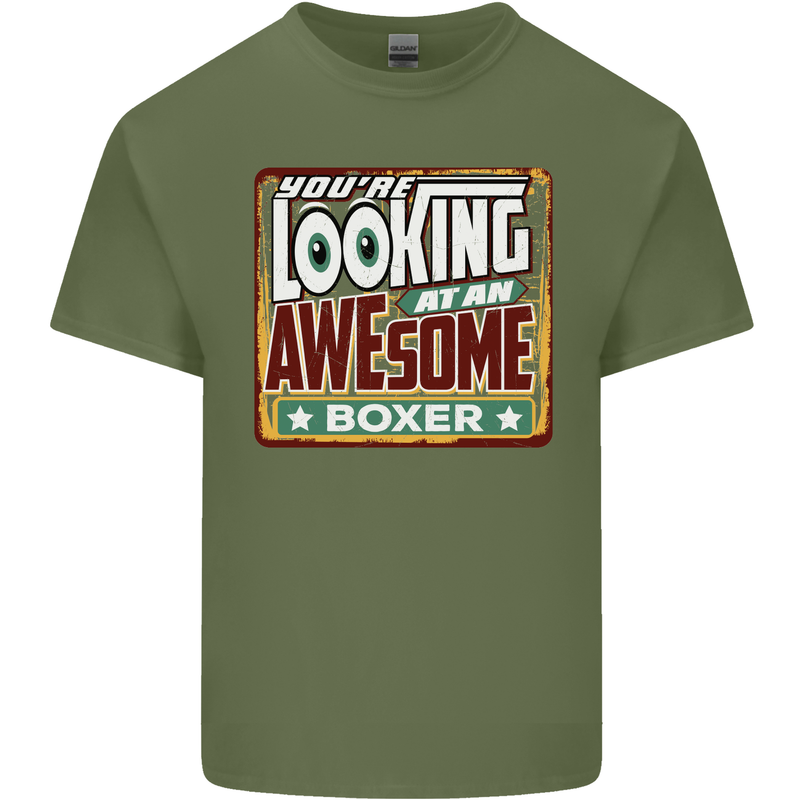 You're Looking at an Awesome Boxer Boxing Mens Cotton T-Shirt Tee Top Military Green