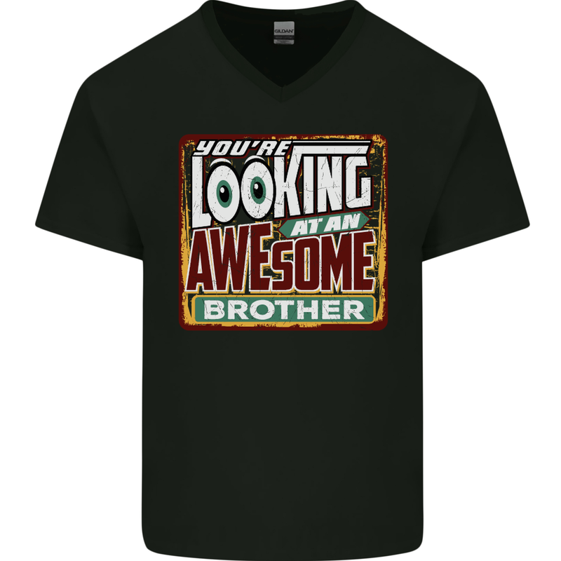 You're Looking at an Awesome Brother Mens V-Neck Cotton T-Shirt Black