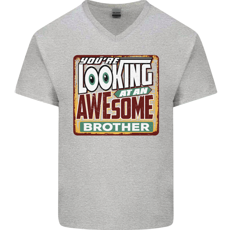 You're Looking at an Awesome Brother Mens V-Neck Cotton T-Shirt Sports Grey